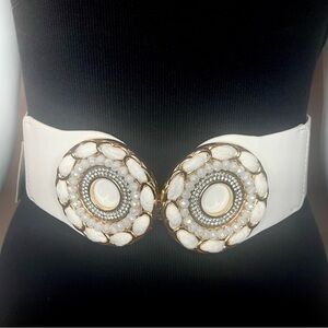 Plus size white PU leather elastic waistband belt